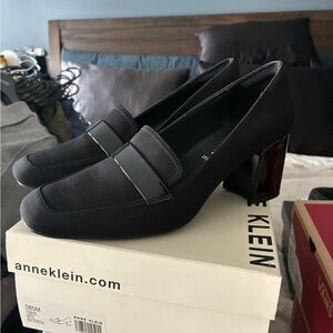 Anne Klein Black Block Heel Loafers